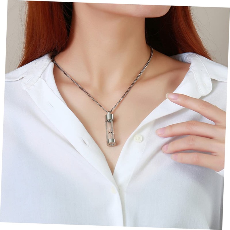 TOVINANNA Glass Urn Pendant Necklace with Sand Clock Design Memorial