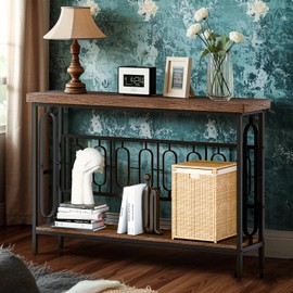 INSPOK 49 Inch Narrow Sofa Table, Industrial Long Sofa Table Behind Couch, Entry Console Table with Storage for Entryway, Living Room, Foyer (Casual)