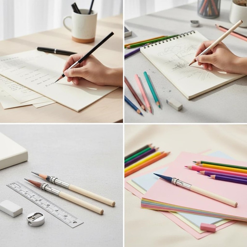 SPHTOEO Pencil Extender Set of 5 — Adjustable Wooden-Handle Lengthener