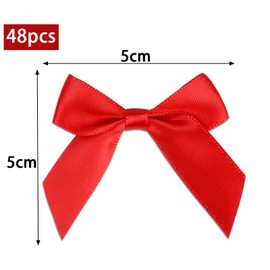 GEBETTER 48 pcs Small Red Rows Christmas 5cm Red Polyester Ribbons with Double Sided Glue Dots Red Bows Decors Christmas Tree Decorations