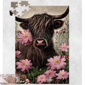 Handmade Highland Cow Floral 120 Piece Custom Handmade Jigsaw Puzzle
