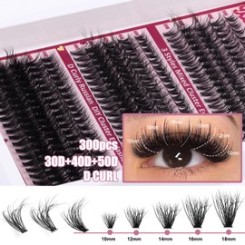 300pcs DIY Eyelash Clusters Kit wispy lash clusters | 10-18mm Cluster Lashes Extension Set with Bond, Seal & Tweezers - Natural Lash Clusters for Beginners, False Eyelashes in Pink