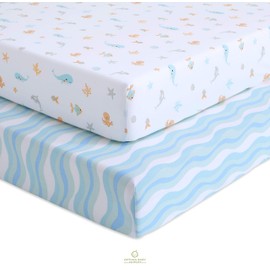 OptimaBaby Crib Sheets, Sea Animals Fitted, 2 Count