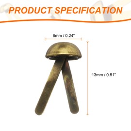 HARFINGTON 100pcs Brads Paper Fasteners, 6mm x 13mm Metal Paper Crafts Brads, Small Round Brass Split Pins for Children Crafting Decorative Scrapbooking DIY, Bronze