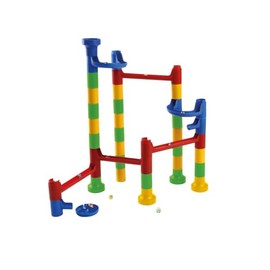 Lena 65289 Cascade Kugelbahn Curve, Murmelbahn zum Zusammenbauen, Baukasten mit 32 Bahnelementen, 2 Kurventeilen und 10 Glasmurmeln, Motorik und Konstruktionsspielzeug für Kinder ab 3 Jahre, bunt