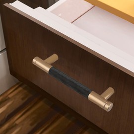 Gutuwellea 2 Pack 3 3/4 Inch 96 mm Bronze and Black Knurled Cabinet Handles Cabinet Pulls Aluminum Handles Drawer Pulls Oxidation Finish with Diamond Pattern