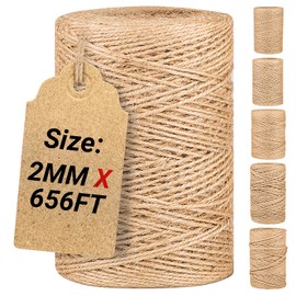 Natural Jute Twine String,Bulk Jute Rope Cord Twine for Crafting Gardening,Roll of Thick and Thin Twine for Gift Wrapping,Brown Decorative Rope,Ornament Twine for Cat Scratch Post (2mm x 656ft)