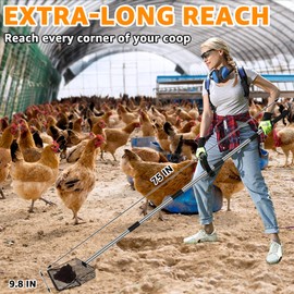 Caplbus Chicken Poop Scooper, Metal Litter Scoop with Ergonomic Grip, Stainless Steel Multifunctional Litter Sifting Shovel, Extended Length 75 Inches