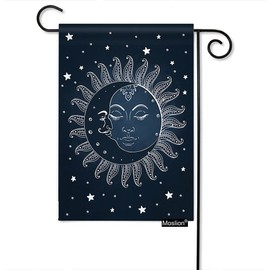 Moslion Sun Moon Garden Flags Double Sided Moon Kiss The Sun Star Blue Yard Flag 12.5x18 Inch Burlap Banners Home Decorative Outdoor Villa
