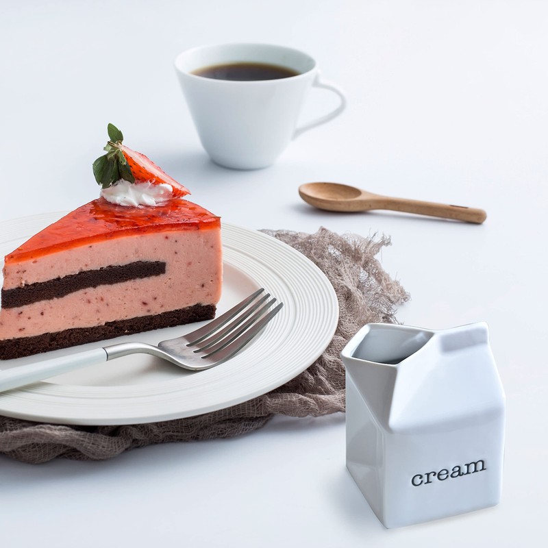 Ceramic Sugar and Creamer Set, Milk Carton Shaped White Cream
