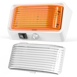 Kriogor Campervan Porch Light LED Dual Color, Switchable 12V Exterior Utility Replacement Light with Switch, 3-5m Sensor Light, 300LM IP66 Waterproof for Campers, Boats, Caravans