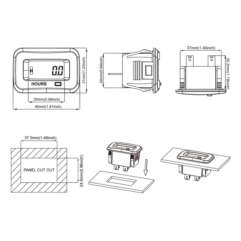 Jayron Digital LCD AC/DC 5V to 277V Hour Meter,Resettable Partial