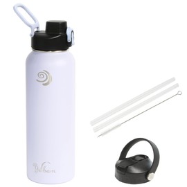 Yerbam 40oz Stainless Steel Insulated Water Bottle One-Touch Open Chug Lid & Covered Straw Lid Wide Mouth Direct Drink Dishwasher Safe Leakproof Sweat-Free BPA-Free (Light Periwinkle)