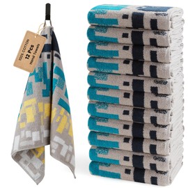 SEMAXE Geometric Pattern Hand Towels for Bathroom, 12-Pack Cotton Hand Towels with Hanging Loop, Soft & Absorbent, Quick Dry, Modern Bathroom Decor Use, Easy Care