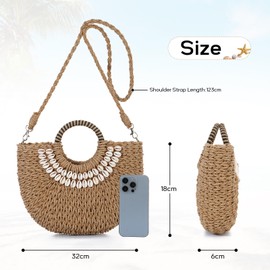 SUKUTU Beach Bag Made of Straw Woven Crossbody Shoulder Bags Top Handle Satchel Handbag Purse for Summer, brown