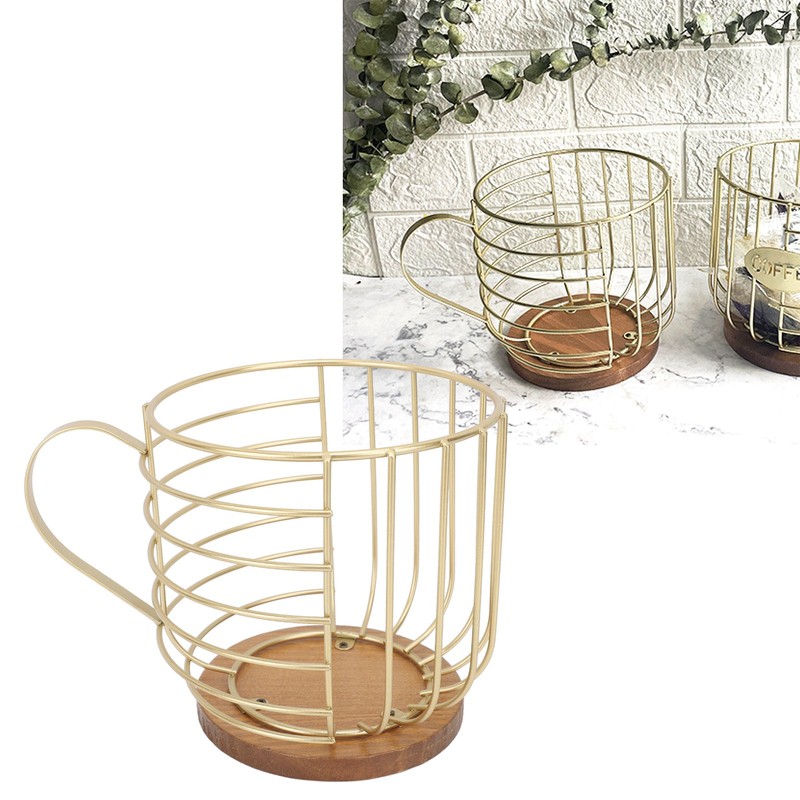 Coffee Pod Holder Iron Large Capacity Space Saving Wooden Base