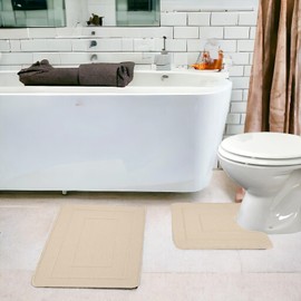 EDS 2 Piece Ichra Bath Mat Set Non Slip Ultra Soft Bathroom Mats Extra Absorbent 100% Polypropylene Toilet Mat Set Washable Toilet Rug Bathroom Accessory (CREAM)
