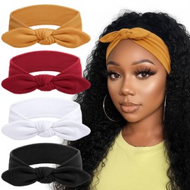 DRESHOW 4 Pack Headbands for Women Bow Knotted Hair Band Facial Cloth Rabbit Ears Running Sport Elastic Hair Wrap