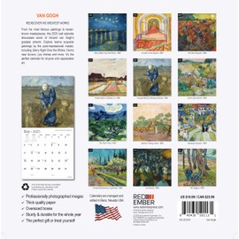 RED EMBER Vincent van Gogh 2025 Hangable Monthly Wall Calendar | 12" x 24" Open | Thick & Sturdy Paper | Giftable