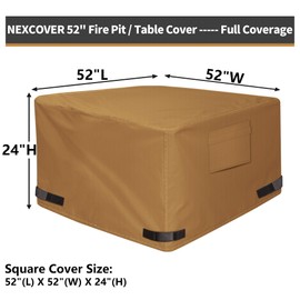 NEXCOVER Square Fire Pit Cover - Waterproof 600D Heavy Duty Fabric with PVC Coating, Fits Square Outdoor Fire Pit or Table 52"Lx 52"Wx 24"H, Premium Patio Outdoor Cover, Brown.