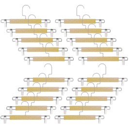 Wooden Pants Hangers 20 Pack, Solid Wood Skirt Hangers with Adjustable Non-Slip Clips, 360° Swivel Flat Hook, Durable Clothes Hanger for Slacks, Trousers, Shorts, Jeans, Closet Organizer (Natural)