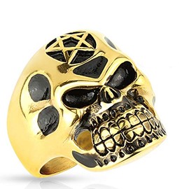 Tapsi´s Coolbodyart® Siegel Statement Ring Edelstahl Toten Kopf Stern Gold 69(22)