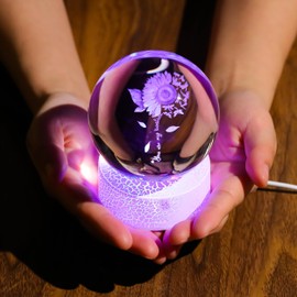 3D Sunflower Gifts for Women Crystals Ball - Sunflower Figurines Decor Glass Animals Figurine Sunflower Stuff for Room Birthday for Best Friend Lovers Keepsake Paperweight