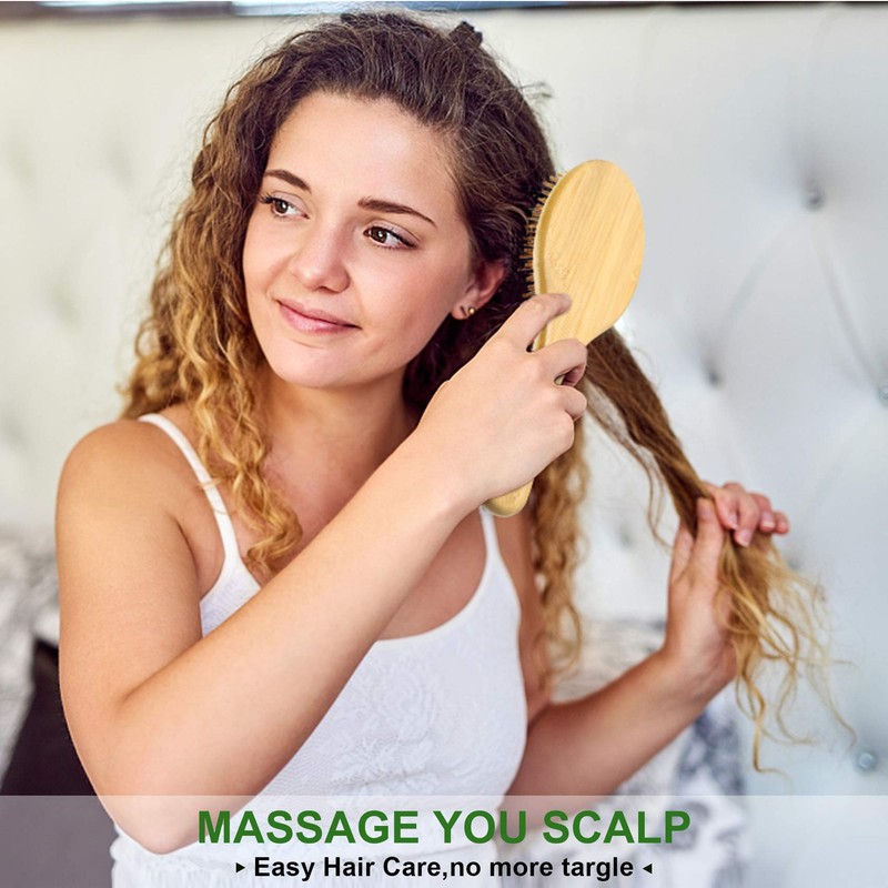 4 Pcs Bamboo Hair Brush Comb Set with Paddle Detangling