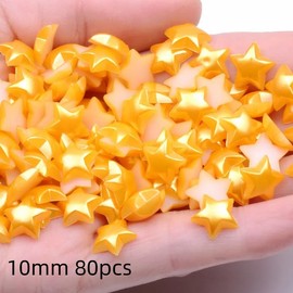 80PCS Gold Flat Back Resin Star 10mm Mini Star Shape Flat Back Beads for Nail Art,DIY Decoration