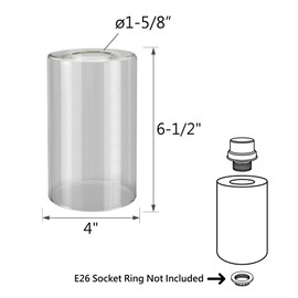 Aspen Creative 23611-01, Clear Cylinder Glass Shade, 4" Diameter x 6-1/2" Height, Center Hole: 42mm.