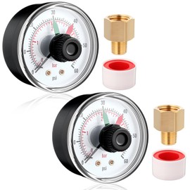Frienda 2 Pcs 2" Dial Pool Filter Pressure Gauge, 1/4" NPT Liquid Filled Water Pressure Gauge, 0-60 psi/4 bar, 304 Stainless Steel Case, with Seal Tape and 1/8" Brass Adaptor(Center Back Mount)