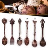 6 Pcs/Set Vintage Carved Coffee Spoons Teaspoons Retro Zinc Alloy