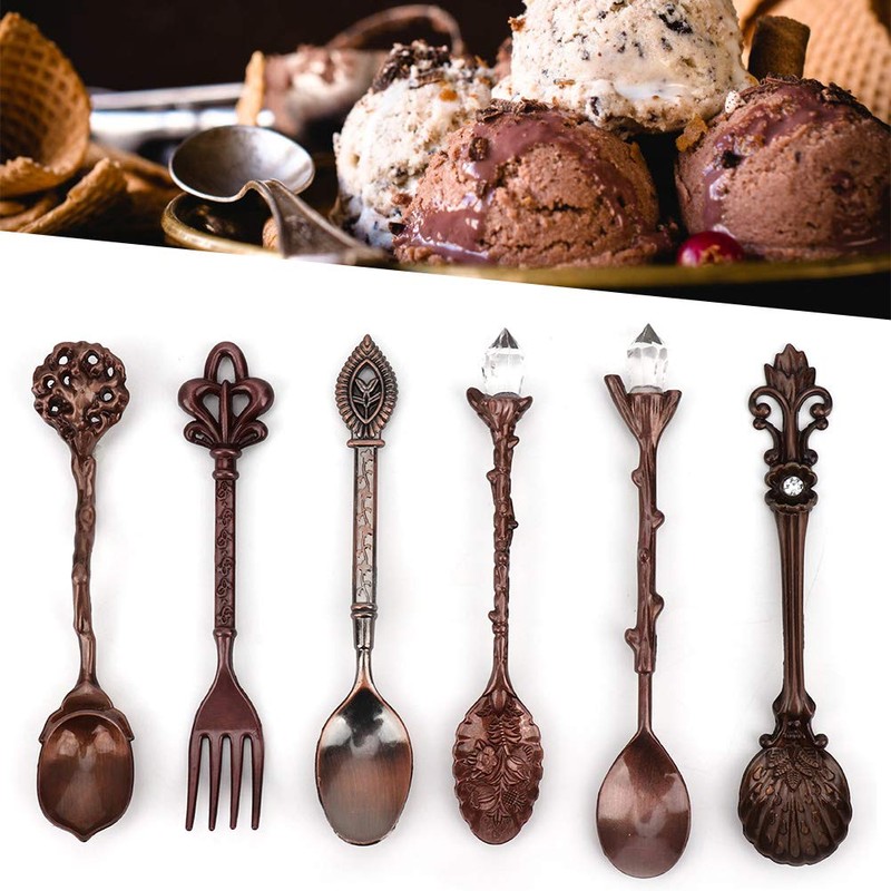 6 Pcs/Set Vintage Carved Coffee Spoons Teaspoons Retro Zinc Alloy