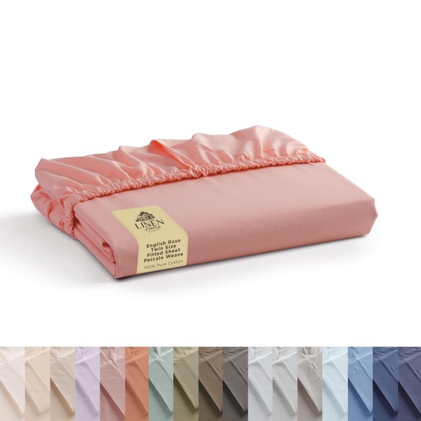 100% Cotton Percale Fitted Sheet Twin Size, English Rose, 1