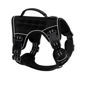 Tactical Dog Harness Medium Sized Dog, No Pull Pet Harness, Adjustable Dog Vest for Easy Walking, Breathable Oxford Material, Reflective Strips with Metal Front Clip Control, Black