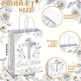 Kolldenn 24 Pcs First Communion Baptism Gift Bags Paper Religious Party Favor Bags God Bless Christian Cross Goodie Pouch for Baptism Party Decorations Christenings Wedding Confirmation