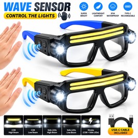 Rechargeable LED Light Glasses for Hands-Free Work – Motion Sensor, 5 Lighting Modes & USB-C Charging for Outdoor Activities