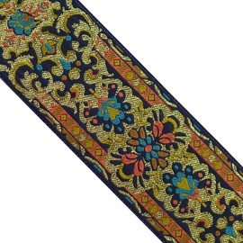 JL 368 Jacquard Metallic Gold Bohemian Teal Coral Combo Ribbon Trim 1-11/16" (43mm) 5 Yards DIY for Sewing Crafting Home Decor, Wedding, Gift Wrapping, Head Bands, Bag Straps