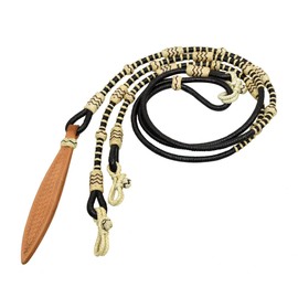 CALYX Black & Natural Knots Raw Hide Leather Horse Tack Hand-Braided Romal Romel Reins Ranch Rope/Rope Reins-8.5 Ft Rein, 52' Romel (Black Rope and Natural Knots)