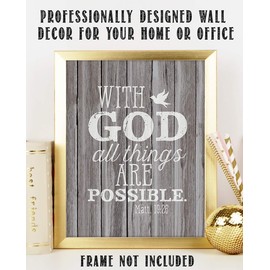 With God- All Things Are Possible- Matthew 19:26. Bible Verse Wall Art- 8x10 Rustic Wood Sign Image- Ready to Frame- Scripture Wall Decor-Home Décor-Christian Gifts. Inspiring & Encouraging Verse.