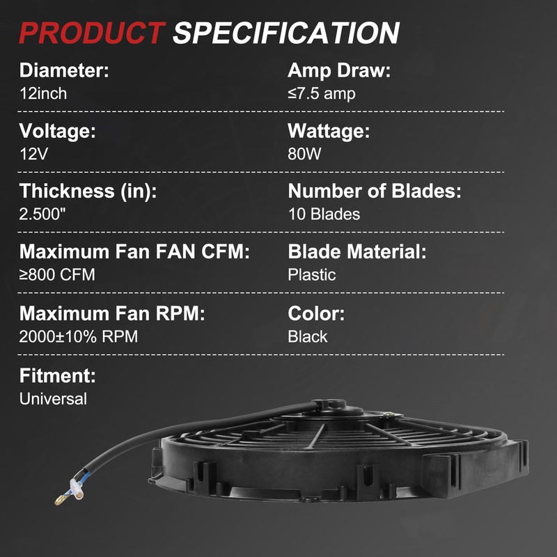 JDMSPEED New 12" Inch Universal Slim Fan Push Pull Electric