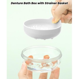 AARAINBOW Retainer Cleaner Case, Leak Proof Denture Bath Box with Strainer Basket, 2 in 1 Denture Case Retainer Storage Soak Container for Travel, Mouth Guard Cleaning Case Denture Cup (C White)