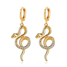 Gold Snake Earrings for Women 14K Gold Plated Snake Huggie Hoop Earrings Punk Rhinestone Snake Drop Dangle Earrings Hypoallergenic Fashion Ear Jewelry (Gold)