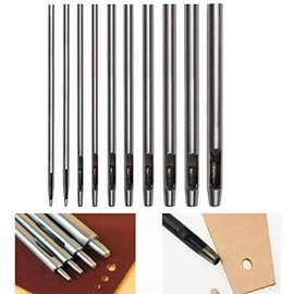 kuou 10 Pcs Hole Punch Cutter, 0.5mm-5.0mm Round Steel Hollow Punch Set for Leather Watch Band Canvas Eyelet Paper Plastics