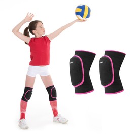 ONTYZZ Kids Knee Pads with Thickened PE Pads Adjustable Anti-Slip Knee Pads for Kids Soft Knee Pad for Volleyball Cycling Dancing Soccer Hockey Black-Pink/M