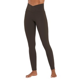 Sunzel Butt Lifting Scrunch Leggings for Women with Pockets No Front Seam Crossover Workout Booty Yoga Pants Tummy Control 28" Inseam Seal Brown Large