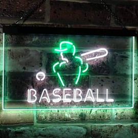 Baseball Sport Man Cave Bar Dual Color LED Neon Sign White & Green 12" x 8.5" st6s32-i2892-wg