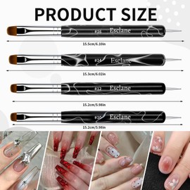 French Manicure Brush, Esclane 2 Way French Nail Brush with Dotting Tool for Manicure Cuticle Clean Up Nail Art Design, French Tip Brush (Black, #10)
