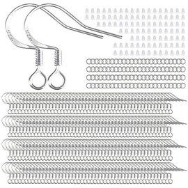 200 PCS/100 Pairs Earring Hooks 925 Sterling Silver Plated Hypoallergenic White Gold Tone Ear Wires Fish Hooks with 100 PCS Silicone Earring Backs and Jump Rings Earring Finding for DIY Jewelry Making