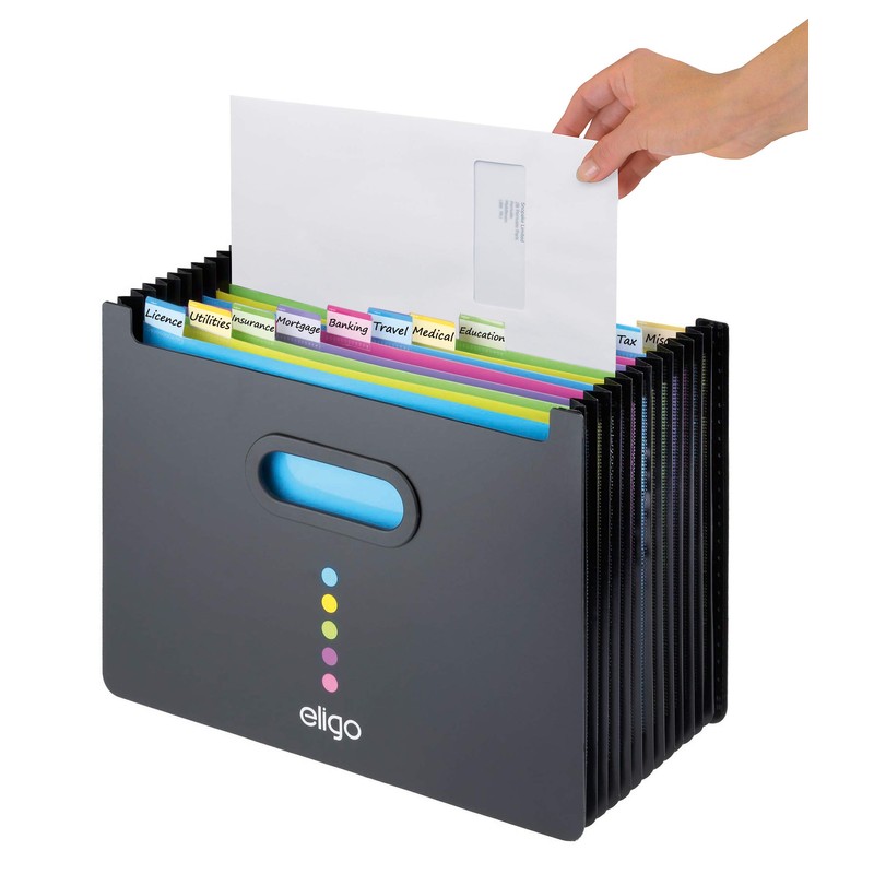 Snopake A4 Eligo Landscape Desk Expander/Organiser 13-Part – Black [Pack